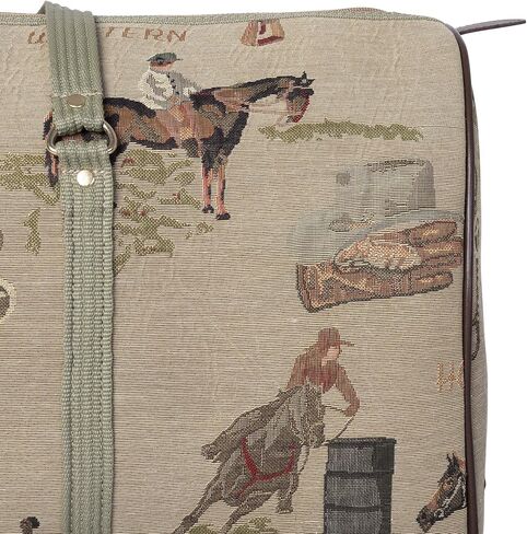 Huntley Equestrian 02135 نسيج غربي بتصميم إنجليزي حقيبة دفل خفيفة الوزن من القطن المنقوش ومقابض شديدة التحمل وسحاب مركزي وجزء سفلي معزز ومتين ويدوم طويلاً in Kuwait