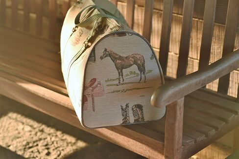 Huntley Equestrian 02135 نسيج غربي بتصميم إنجليزي حقيبة دفل خفيفة الوزن من القطن المنقوش ومقابض شديدة التحمل وسحاب مركزي وجزء سفلي معزز ومتين ويدوم طويلاً in Kuwait