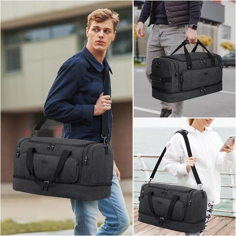 ZOMFELT حقيبة دفل للسفر، 40 لتر تحمل على الأمتعة 22 × 14 × 9 معتمدة من شركات الطيران، حقائب سفر من القماش الخشن للرجال والنساء، حقيبة مقاومة للماء طوال الليل مع جيب للأحذية للسفر، صالة الألعاب الرياضية، أسود in Kuwait