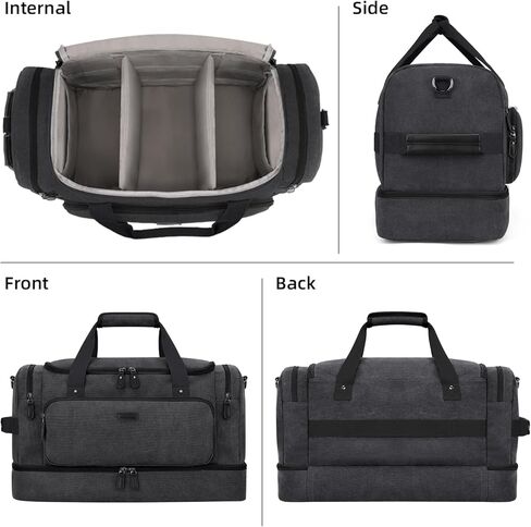 ZOMFELT حقيبة دفل للسفر، 40 لتر تحمل على الأمتعة 22 × 14 × 9 معتمدة من شركات الطيران، حقائب سفر من القماش الخشن للرجال والنساء، حقيبة مقاومة للماء طوال الليل مع جيب للأحذية للسفر، صالة الألعاب الرياضية، أسود in Kuwait