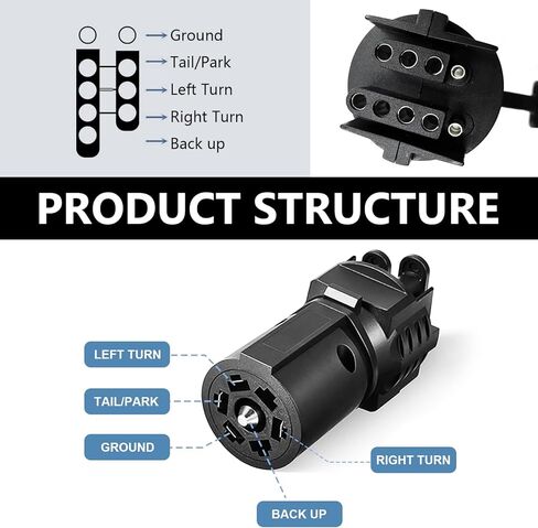 7 Pin to 4 Pin and 5 Pin Trailer Adapter, 7 Pin Car Trailer Tow Connector Replacement, 2-in-1 Design Vehicle Hitch Plug Adaptor, Universal Waterproof Connector for Most Cars (Black) in Saudi Arabia