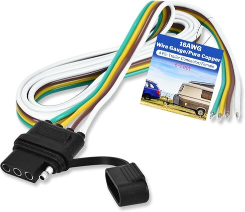 16AWG 6FT جانب السيارة 4 دبوس مقطورة الأسلاك تسخير عدة النحاس النقي الإناث 4 سلك استبدال 72 بوصة 4-طريقة موصل نهاية مقطورة مسطحة لأسلاك وصلة المقطورة - النحاس النقي in Kuwait