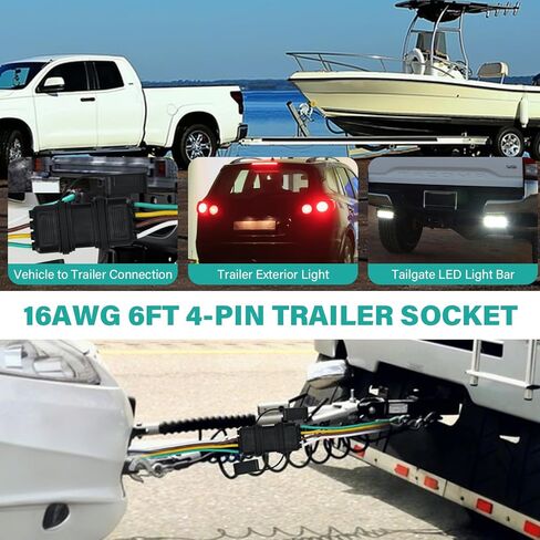 16AWG 6FT جانب السيارة 4 دبوس مقطورة الأسلاك تسخير عدة النحاس النقي الإناث 4 سلك استبدال 72 بوصة 4-طريقة موصل نهاية مقطورة مسطحة لأسلاك وصلة المقطورة - النحاس النقي in Kuwait