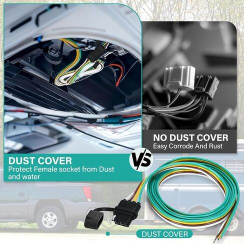 16AWG 6FT جانب السيارة 4 دبوس مقطورة الأسلاك تسخير عدة النحاس النقي الإناث 4 سلك استبدال 72 بوصة 4-طريقة موصل نهاية مقطورة مسطحة لأسلاك وصلة المقطورة - النحاس النقي in Kuwait