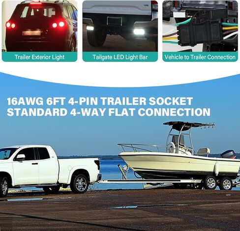 16AWG 6FT جانب السيارة 4 دبوس مقطورة الأسلاك تسخير عدة النحاس النقي الإناث 4 سلك استبدال 72 بوصة 4-طريقة موصل نهاية مقطورة مسطحة لأسلاك وصلة المقطورة - النحاس النقي in Kuwait