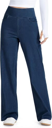 THE GYM PEOPLE Women's Wide Leg Jeans High Waisted Pull on Stretchy Baggy Basic Straight Denim Pants with Pockets in Saudi Arabia