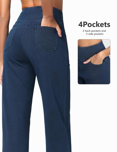 THE GYM PEOPLE Women's Wide Leg Jeans High Waisted Pull on Stretchy Baggy Basic Straight Denim Pants with Pockets in Saudi Arabia