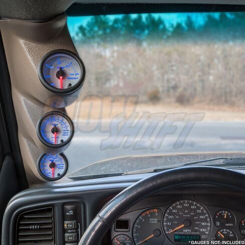 حامل قياس عمود ثلاثي GlowShift Tan متوافق مع GMC Sierra 1500 2500HD 3500HD Duramax 2000-2006 - فتحة مكبر صوت عمود - لون المصنع مطابق - حوامل (3) مقاييس 2-1/16 بوصة (52 مم) in Saudi Arabia