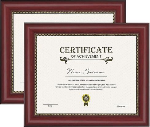 إطار الدبلوم | إطار شهادة مع زجاج مقوى عالي الدقة، شاشة عرض مقاس 8.5 × 11 بوصة، مثبتة على الطاولة والجدار (مجموعة من 2)، إطار مستندات من خشب الماهوجني مقاس 8.5 × 11 in Kuwait