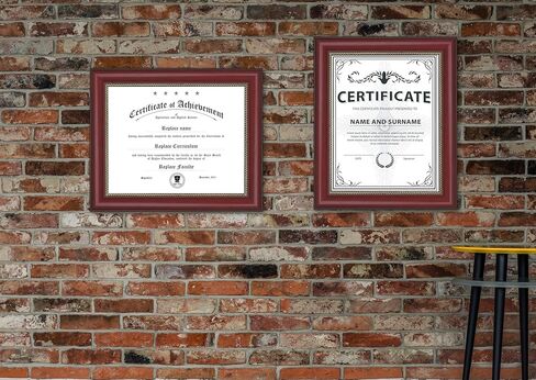 إطار الدبلوم | إطار شهادة مع زجاج مقوى عالي الدقة، شاشة عرض مقاس 8.5 × 11 بوصة، مثبتة على الطاولة والجدار (مجموعة من 2)، إطار مستندات من خشب الماهوجني مقاس 8.5 × 11 in Kuwait