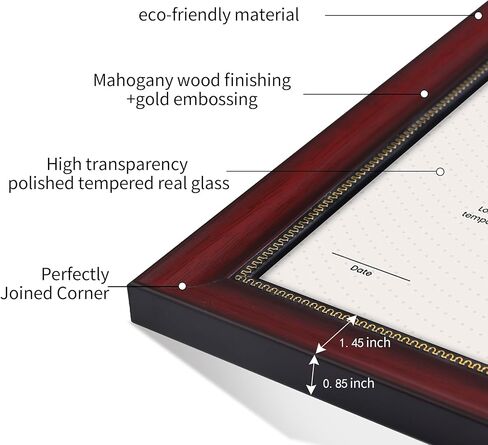 إطار الدبلوم | إطار شهادة مع زجاج مقوى عالي الدقة، شاشة عرض مقاس 8.5 × 11 بوصة، مثبتة على الطاولة والجدار (مجموعة من 2)، إطار مستندات من خشب الماهوجني مقاس 8.5 × 11 in Kuwait