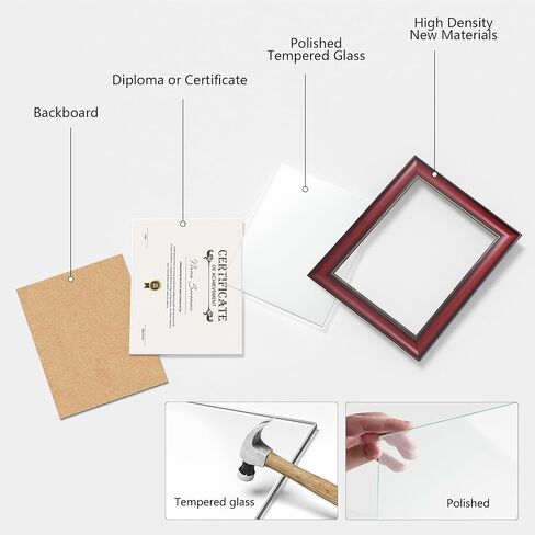 إطار الدبلوم | إطار شهادة مع زجاج مقوى عالي الدقة، شاشة عرض مقاس 8.5 × 11 بوصة، مثبتة على الطاولة والجدار (مجموعة من 2)، إطار مستندات من خشب الماهوجني مقاس 8.5 × 11 in Kuwait