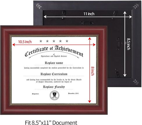 إطار الدبلوم | إطار شهادة مع زجاج مقوى عالي الدقة، شاشة عرض مقاس 8.5 × 11 بوصة، مثبتة على الطاولة والجدار (مجموعة من 2)، إطار مستندات من خشب الماهوجني مقاس 8.5 × 11 in Kuwait