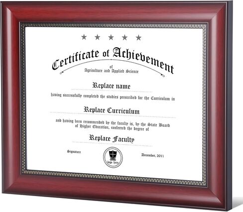 إطار الدبلوم | إطار شهادة مع زجاج مقوى عالي الدقة، شاشة عرض مقاس 8.5 × 11 بوصة، مثبتة على الطاولة والجدار (مجموعة من 2)، إطار مستندات من خشب الماهوجني مقاس 8.5 × 11 in Kuwait