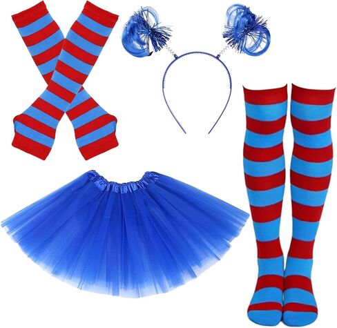 زي المهرجان للبالغين، عصابة رأس من التول توتو على شكل ذيل حصان، جوارب مخططة للركبة، قفازات مخططة in Kuwait