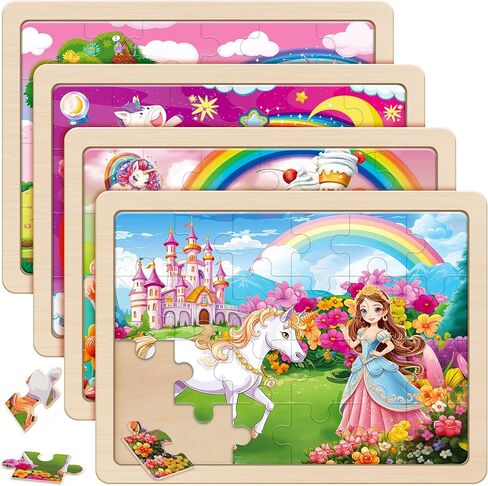 SYNARRY Large Unicorn Princess Fairy Wooden Puzzles for Girls Gift Box(12.2*9.4 in) - FSC Certified, 24 Pcs Puzzles for Kids Ages 4-6, Puzzles for Toddlers 3-5, Unicorn Toys Gifts for 3 4 5 Year Old in Kuwait