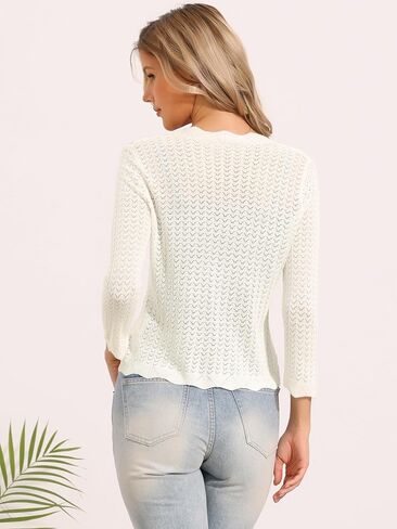 Allegra K Tie Front Cardigan for Women Crochet Bolero Shrug 3/4 Sleeve Knit Cropped Cardigans Tops in Saudi Arabia
