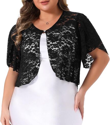 Agnes Orinda Plus Size Women's Bolero Shrugs Floral Lace Tops Elegant Sheer Open Front Short Sleeve Cardigans in Saudi Arabia