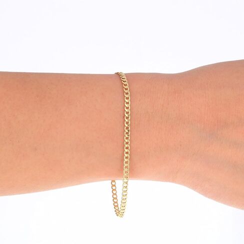 Nuragold 10k Real Yellow Gold Cuban Curb Link 2.5mm Chain Bracelet or Anklet (7"-9") Italian Jewelry for Men & Women in Saudi Arabia