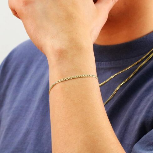 Nuragold 10k Real Yellow Gold Cuban Curb Link 2.5mm Chain Bracelet or Anklet (7"-9") Italian Jewelry for Men & Women in Saudi Arabia