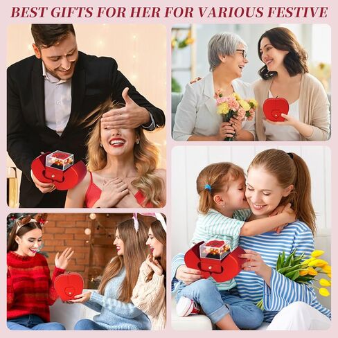 Preserved Real Red Rose Necklace Set with Light Up Box & 100 Languages I Love You Necklace,Valentine's Day Gifts for Her, Romantic Flowers Gifts for Wife Girlfriend, Anniversary Birthday Gift for Women in Saudi Arabia