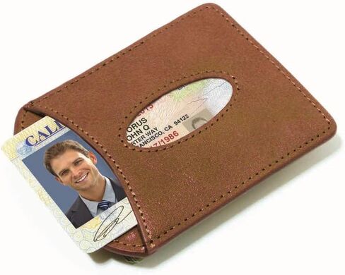 حامل بطاقات جلدية بمشبك نقود ذكي من Storus | محفظة جيب نحيفة وبسيطة | ستانلس ستيل + ​​جلد إيطالي فاخر | كونياك براون | للرجال والنساء والطلاب والهدايا in Kuwait