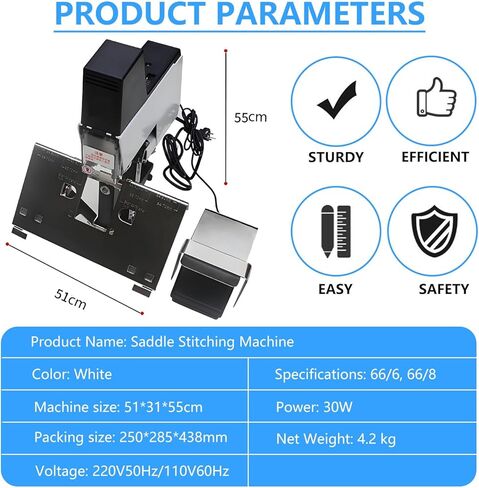 Automatic Saddle Binding Machine - 106 Rapid Stapler Binder, Heavy-Duty Book Binding 1-9 Intensity Levels, Adjustable for 2-30 Sheets, Includes Foot Pedal for Easy Operation in Saudi Arabia