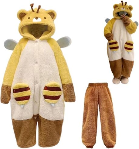 بيجامة نيسيي بغطاء رأس نحلة شتوية من cacacece - رداء نوم تنكري على شكل حيوانات قطيفة، ملابس نوم سميكة ودافئة لليالي الباردة in Kuwait