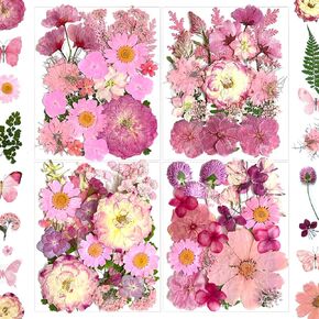 132 قطعة من الزهور المجففة والفراشات الوردية المضغوطة لقوالب الراتنج، ملصقات أوراق الزهور الجافة الطبيعية الحقيقية للحرف الفنية DIY والمجوهرات والشموع وصناعة الصابون in Kuwait