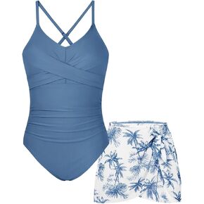 ملابس سباحة قطعة واحدة للفتيات من 9-16 سنة مع غطاء بشريط سباغيتي ومكشكش وملابس سباحة بأشرطة متقاطعة in Kuwait