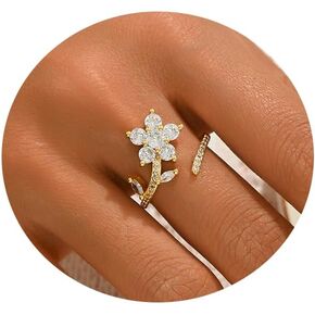 خاتم زركونيا مكعب للنساء، حلقات مفتوحة أنيقة مطلية بالذهب عيار 18 قيراط على شكل زهرة القمر ونجمة القمر، خواتم زفاف قابلة للتعديل وقابلة للتكديس، هدية مجوهرات مسيحية وعد in Kuwait