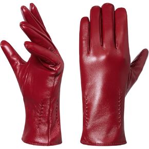 قفازات جلدية شتوية للسيدات - قفازات قيادة مبطنة بالصوف الدافئ تعمل باللمس in Kuwait