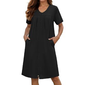 Ekouaer Zipper Robes for Women Short Knit Bathrobes Lightweight Knee Length Housecoat with Pockets Nightgown S-3XL in Kuwait