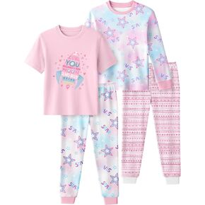 Yoofoss Toddler Pajamas 100% Organic Cotton Girls Boys Pajamas for Kids 4 Piece Snug Fit Long & Short Sleeves Pjs Set in Kuwait