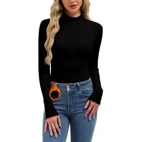 Thermal Turtleneck Shirts for Women with Thumb Hole Fleece Lined Top Thermal Top Undershirt Underwear Winter Cold Weather in Kuwait