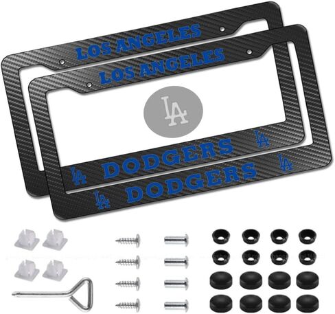 2Pack Carbon Fiber License Plate Frames for Dodgers, Black Aluminum Front & Rear Car Tag Holder Cover, Heavy Duty License Plate Bracket Car Accessories in Saudi Arabia