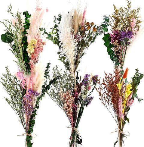 6 Bunches Large Size Dried Flower Bouquet 15 -17 Inch Natural Dried Pampas Grass Lavender Babys Breath Eucalyptus with Stems Flower Arrangements for Vase Boho Wedding Rustic Farmhour Home Decor in Saudi Arabia