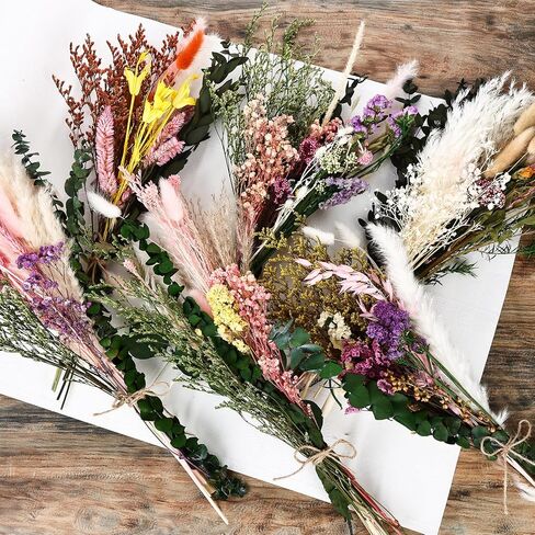 6 Bunches Large Size Dried Flower Bouquet 15 -17 Inch Natural Dried Pampas Grass Lavender Babys Breath Eucalyptus with Stems Flower Arrangements for Vase Boho Wedding Rustic Farmhour Home Decor in Saudi Arabia