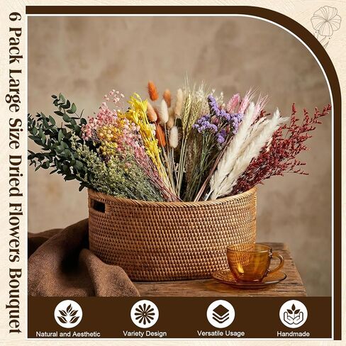 6 Bunches Large Size Dried Flower Bouquet 15 -17 Inch Natural Dried Pampas Grass Lavender Babys Breath Eucalyptus with Stems Flower Arrangements for Vase Boho Wedding Rustic Farmhour Home Decor in Saudi Arabia