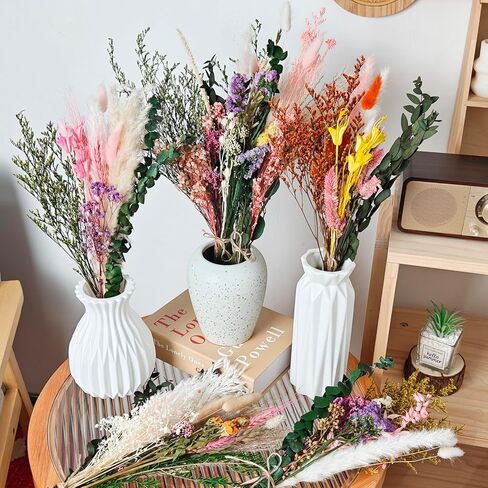 6 Bunches Large Size Dried Flower Bouquet 15 -17 Inch Natural Dried Pampas Grass Lavender Babys Breath Eucalyptus with Stems Flower Arrangements for Vase Boho Wedding Rustic Farmhour Home Decor in Saudi Arabia
