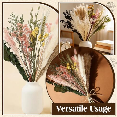 6 Bunches Large Size Dried Flower Bouquet 15 -17 Inch Natural Dried Pampas Grass Lavender Babys Breath Eucalyptus with Stems Flower Arrangements for Vase Boho Wedding Rustic Farmhour Home Decor in Saudi Arabia