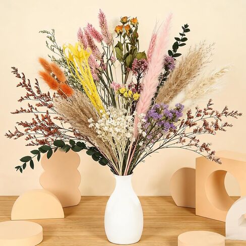 6 Bunches Large Size Dried Flower Bouquet 15 -17 Inch Natural Dried Pampas Grass Lavender Babys Breath Eucalyptus with Stems Flower Arrangements for Vase Boho Wedding Rustic Farmhour Home Decor in Saudi Arabia