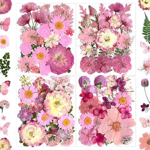 132 قطعة من الزهور المجففة والفراشات الوردية المضغوطة لقوالب الراتنج، ملصقات أوراق الزهور الجافة الطبيعية الحقيقية للحرف الفنية DIY والمجوهرات والشموع وصناعة الصابون in Kuwait