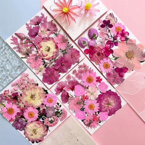 132Pcs Pink Pressed Dried Flowers and Butterfly for Resin Molds, Real Natural Bulk Dry Floral Leaves Stickers for DIY Art Crafts, Jewelry, Candle, Soap Crafts Making in Saudi Arabia