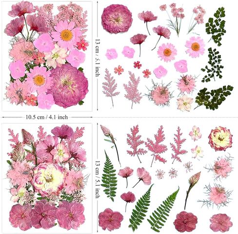 132Pcs Pink Pressed Dried Flowers and Butterfly for Resin Molds, Real Natural Bulk Dry Floral Leaves Stickers for DIY Art Crafts, Jewelry, Candle, Soap Crafts Making in Saudi Arabia