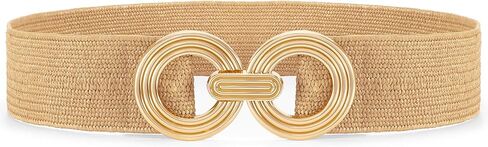 Straw Woven Elastic Belt for Women Fashion Wide Belts Stretchy Boho Belt Ladies Beach Dress Belt with Gold Buckle in Kuwait