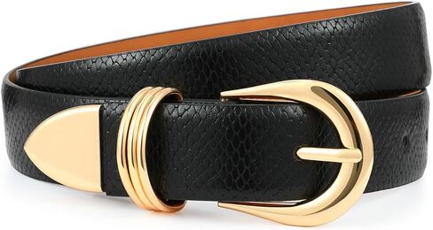 Belts for Women with Gold Buckle – Adjustable Black Leather Belt for Jeans, Dresses, Pants & Everyday Outfits in Kuwait