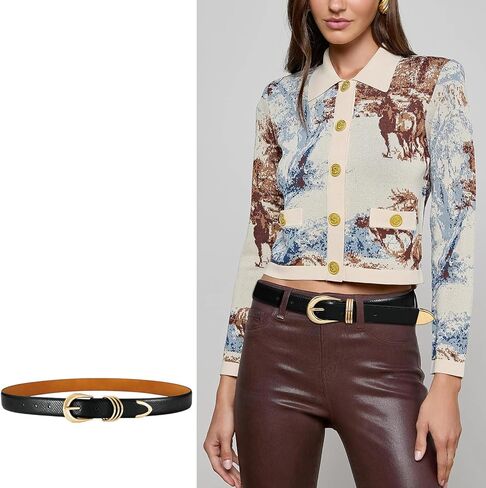 Belts for Women with Gold Buckle – Adjustable Black Leather Belt for Jeans, Dresses, Pants & Everyday Outfits in Kuwait
