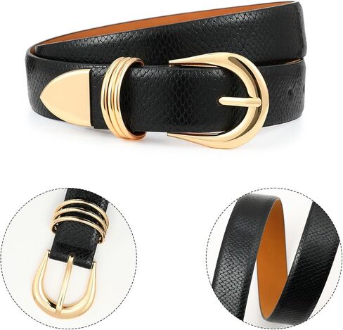 Belts for Women with Gold Buckle – Adjustable Black Leather Belt for Jeans, Dresses, Pants & Everyday Outfits in Kuwait