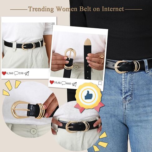 Belts for Women with Gold Buckle – Adjustable Black Leather Belt for Jeans, Dresses, Pants & Everyday Outfits in Kuwait